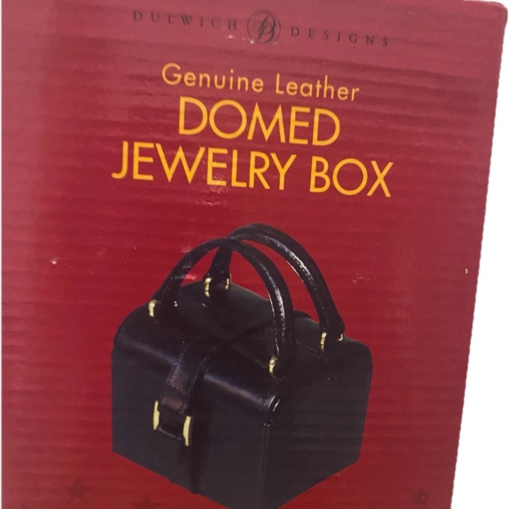 Dulwich Designs Travel Jewelry Box Genuine Leather Domed Black With Mirror - Picture 6 of 11